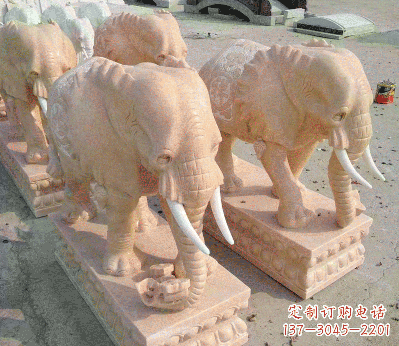 广州鼻卷如意晚霞红大象石雕