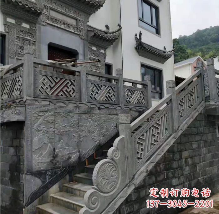 广州别墅景观仿古石雕栏板_2