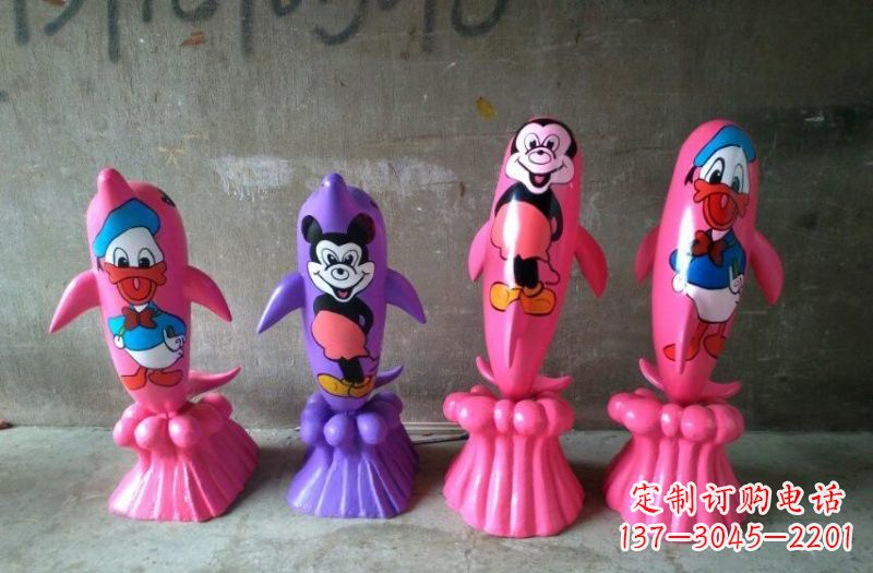 广州玻璃钢彩绘海豚雕塑