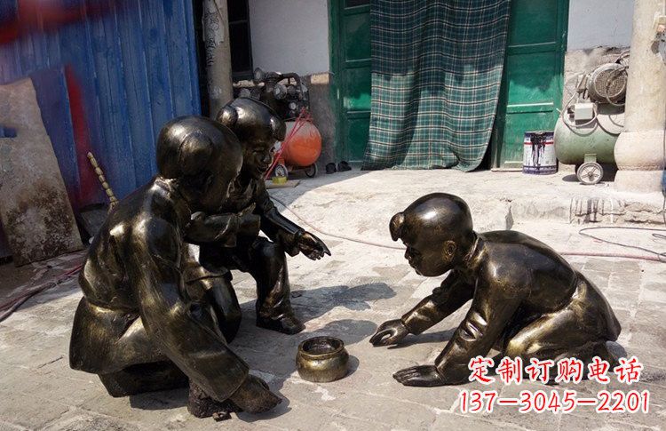 广州精美玻璃钢仿铜斗蛐蛐儿童雕塑