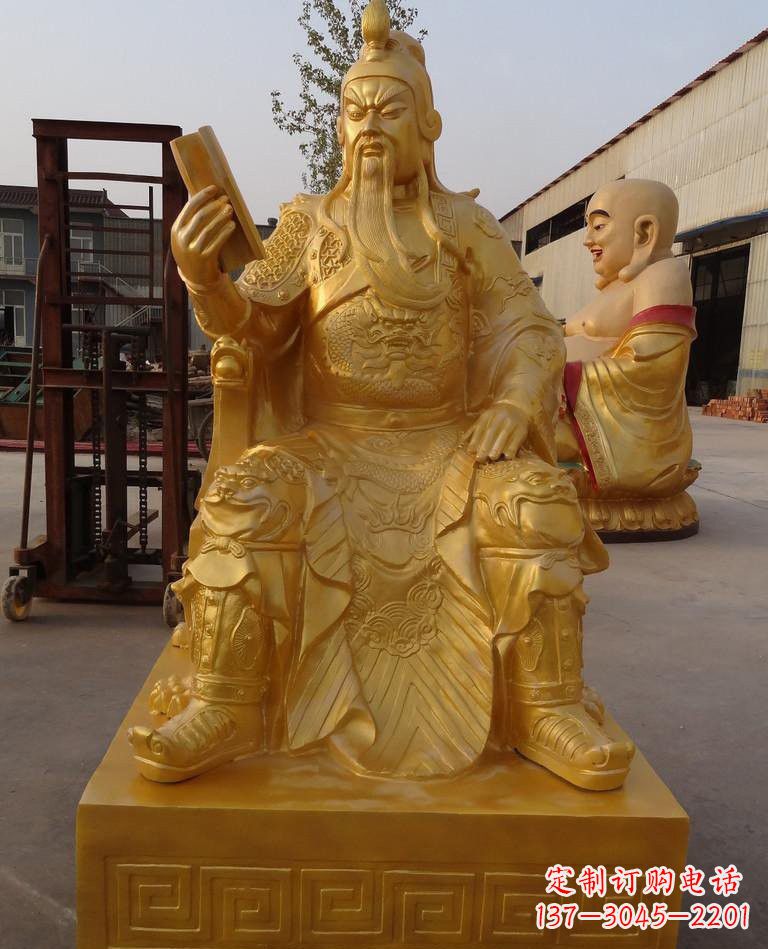 广州玻璃钢仿铜关公雕塑——传承春秋精神