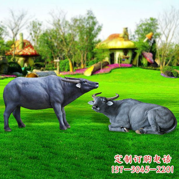 广州玻璃钢水牛雕塑,复古农家院情怀