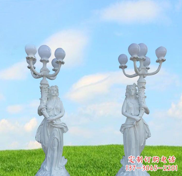 广州美女雕塑玻璃钢西方美女路灯的艺术精髓