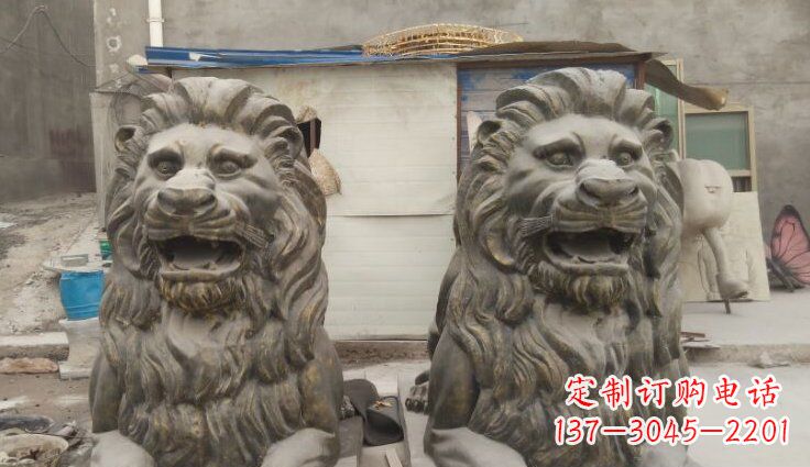 广州玻璃钢西洋趴狮仿铜动物雕塑