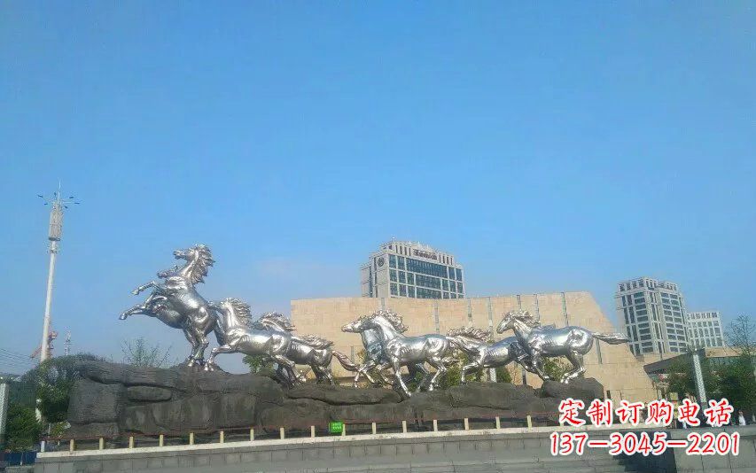 广州不锈钢八匹马动物雕塑