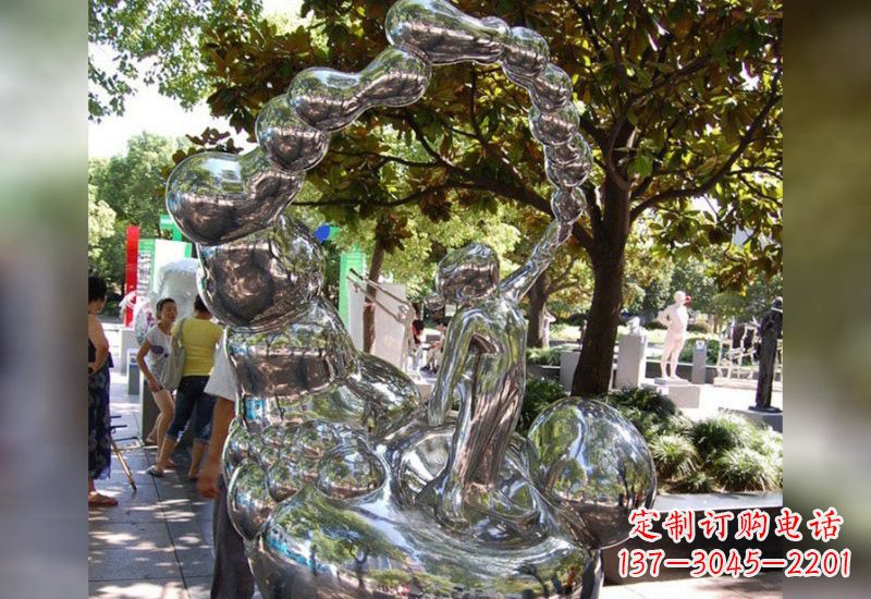广州不锈钢抽象吹泡泡的儿童雕塑