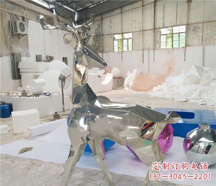 广州不锈钢抽象几何梅花鹿动物雕塑