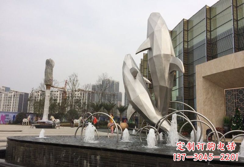 广州不锈钢抽象块面海豚雕塑