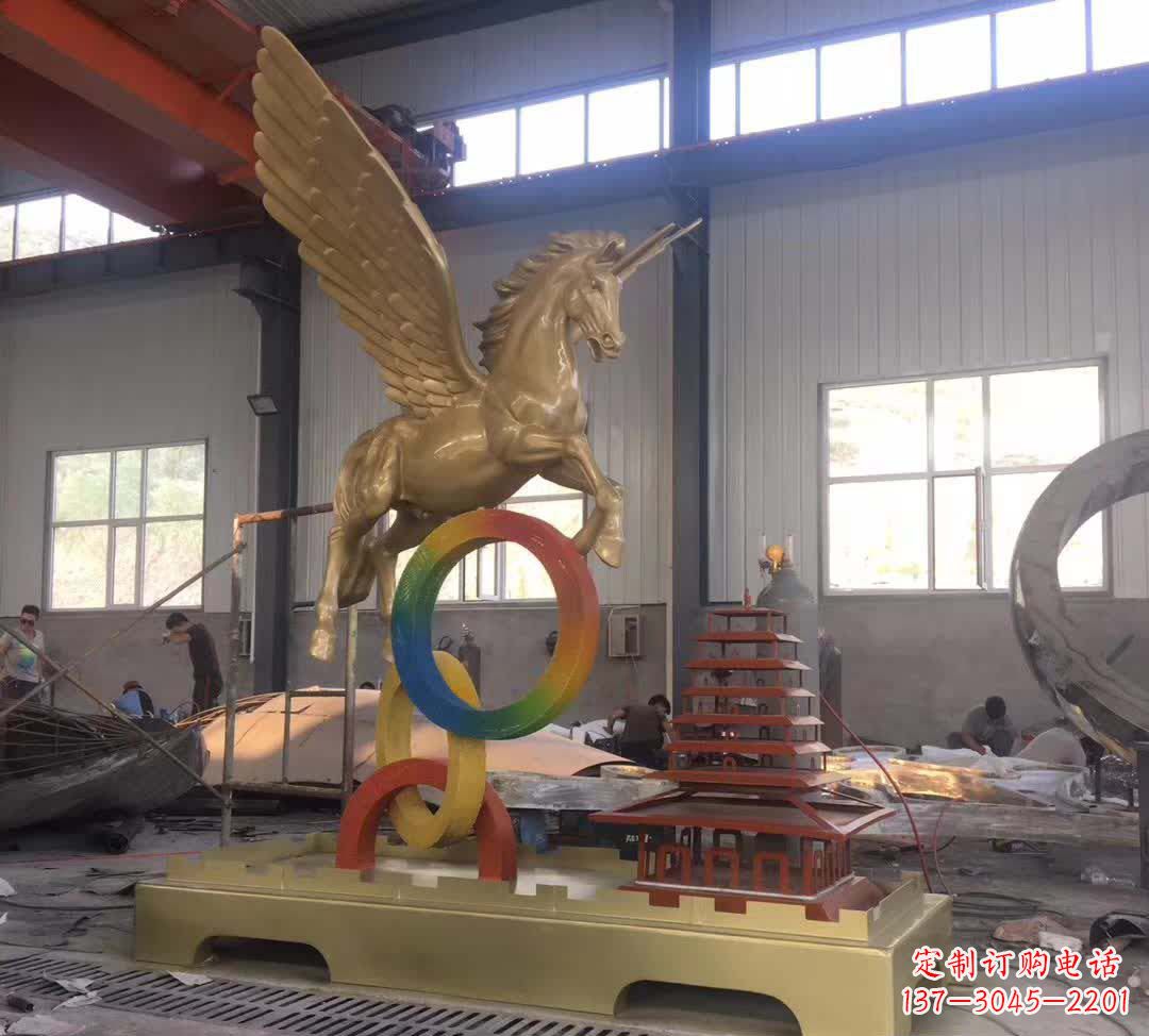 广州不锈钢飞马踩圆圈雕塑精美艺术之作