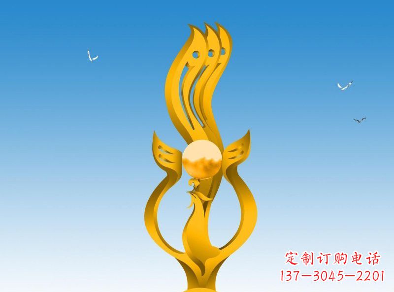 广州不锈钢凤凰雕塑灿烂外形,精美艺术