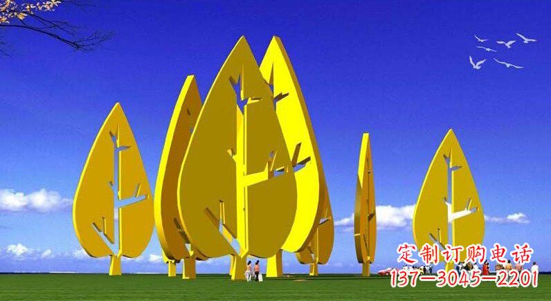 广州不锈钢树叶雕塑美丽的艺术装点