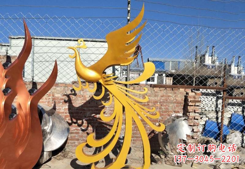 广州不锈钢凤凰雕塑——灿烂金色给予城市温暖