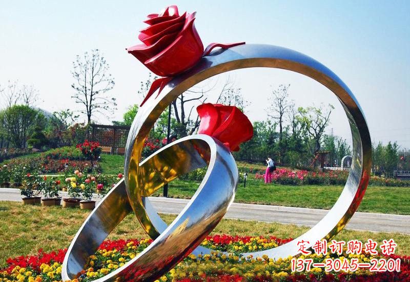 广州不锈钢公园玫瑰花戒指雕塑精致精美的礼物