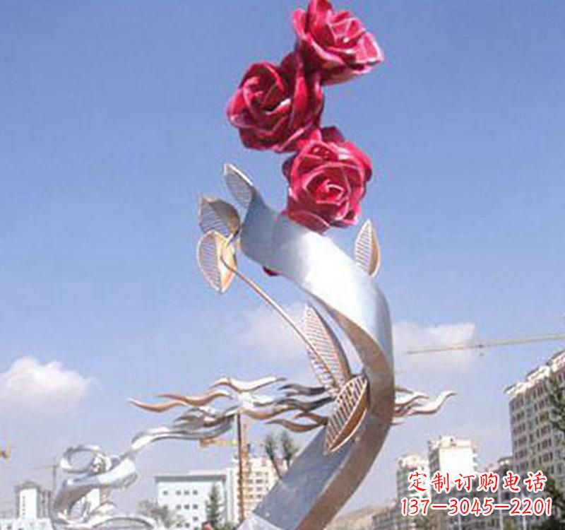 广州不锈钢玫瑰雕塑,点缀广场景观