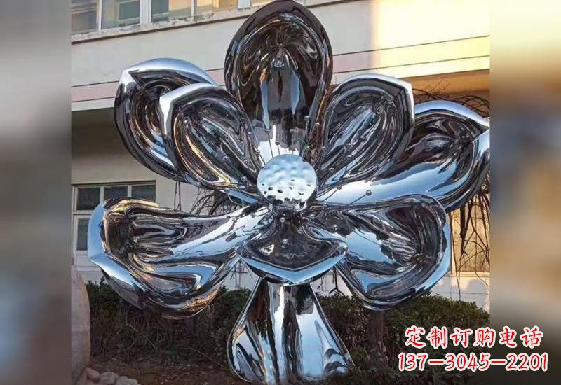 广州不锈钢广场镜面莲花雕塑精美外形,传承佛教文化