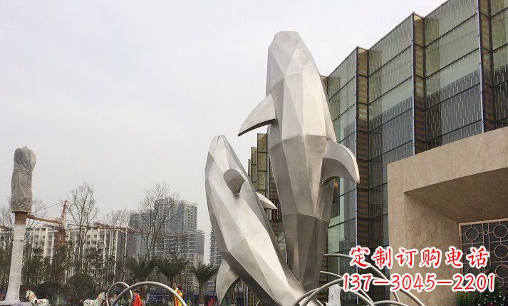 广州不锈钢海豚喷泉雕塑精美的海洋之美