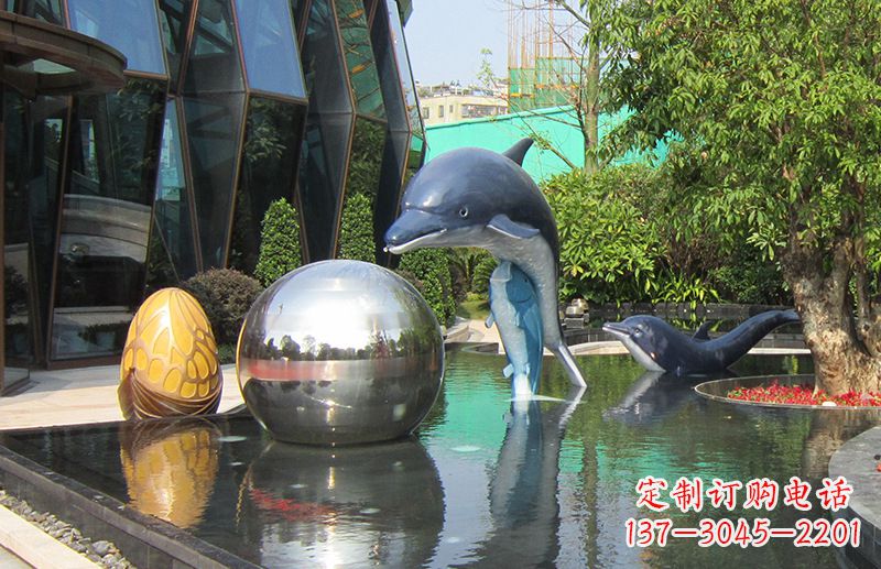 广州不锈钢海豚景观雕塑创造精美绝伦的企业公园