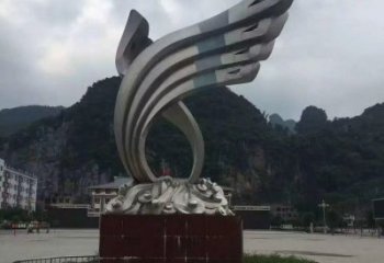 广州翅膀雕塑——环绕不锈钢广场的精美艺术品