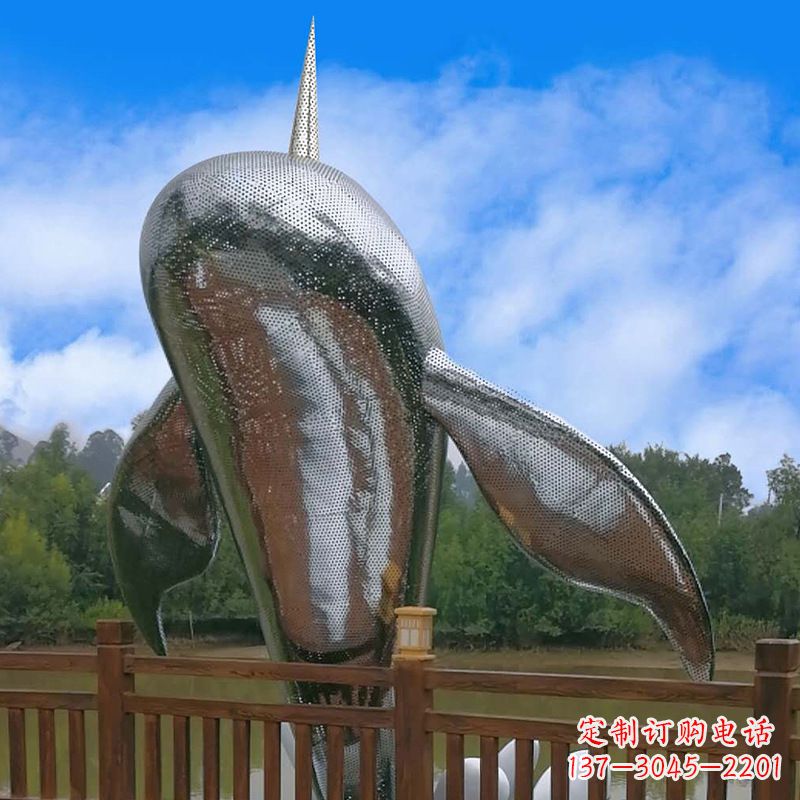 广州大型海边公园水景动物雕塑——不锈钢鲸鱼