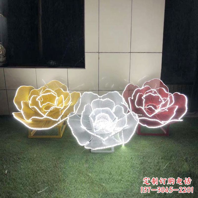 广州精美不锈钢玫瑰花灯光雕塑