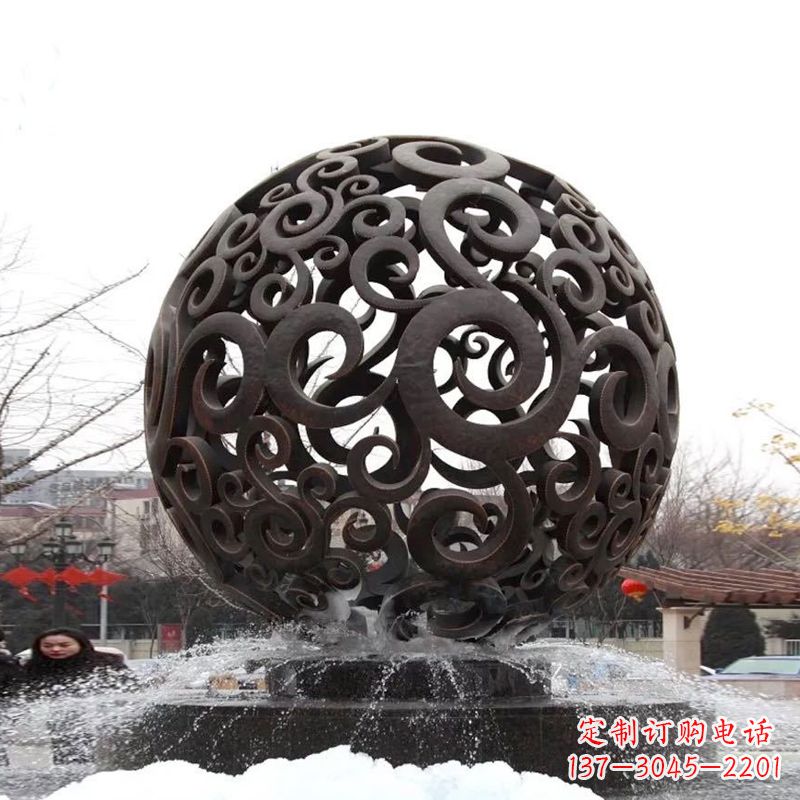 广州不锈钢镂空球水景喷泉雕塑