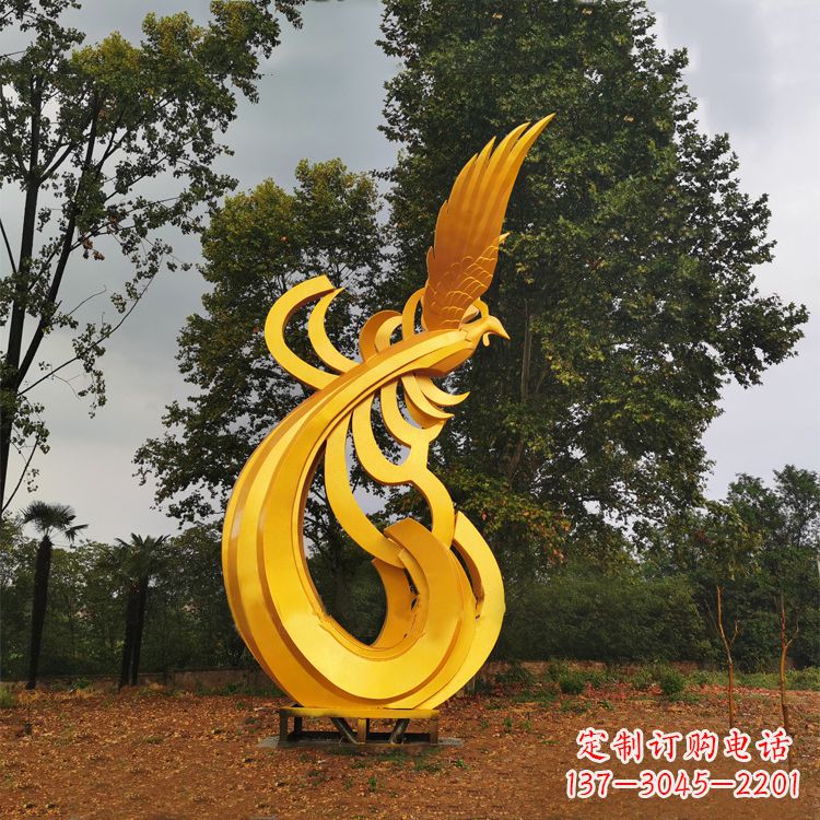 广州不锈钢凤凰雕塑黄金色园林之美