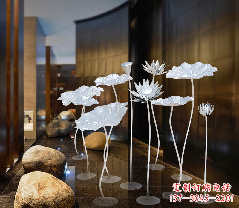 广州不锈钢银色荷花雕塑精美外形魅力无限