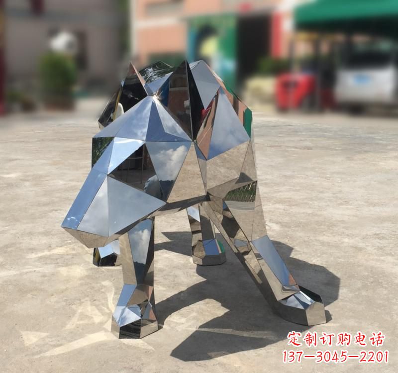 广州不锈钢园林动物几何狼雕塑