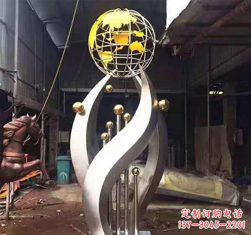 广州不锈钢转动地球仪雕塑——传承地球文明
