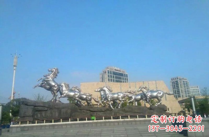 广州城市不锈钢奔跑的马群雕塑