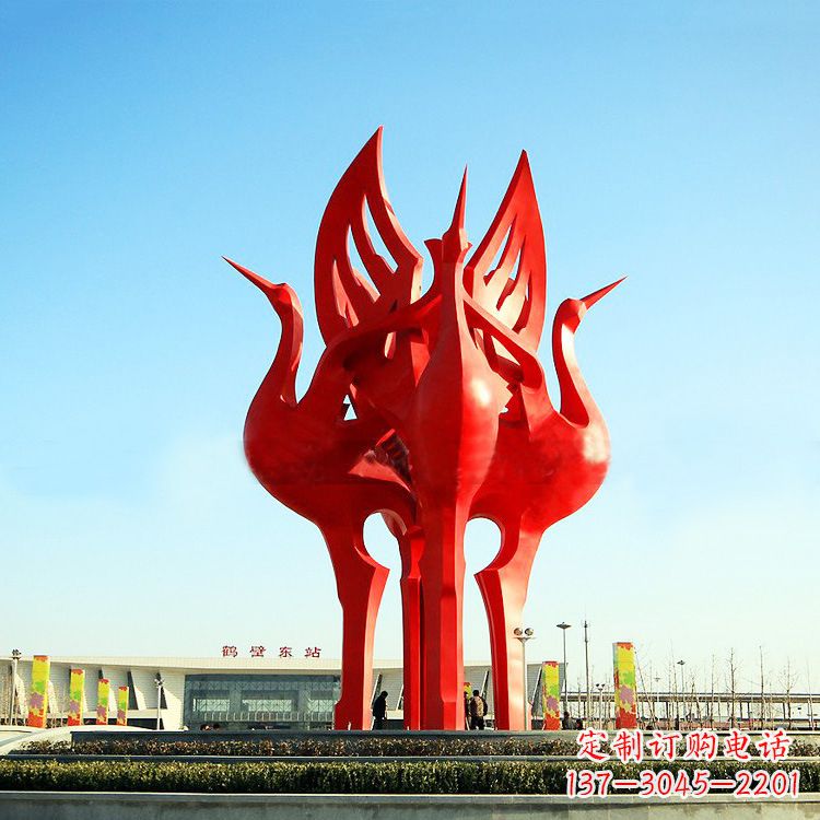 广州城市广场4只展翅欲飞的不锈钢仙鹤动物景观雕塑