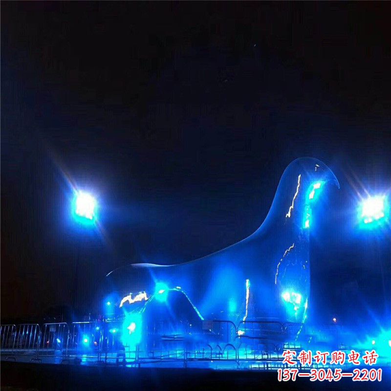 广州抽象和平不锈钢鸽子雕塑夜景灯光效果