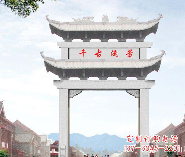广州石雕牌坊一座传承传统的精美雕塑