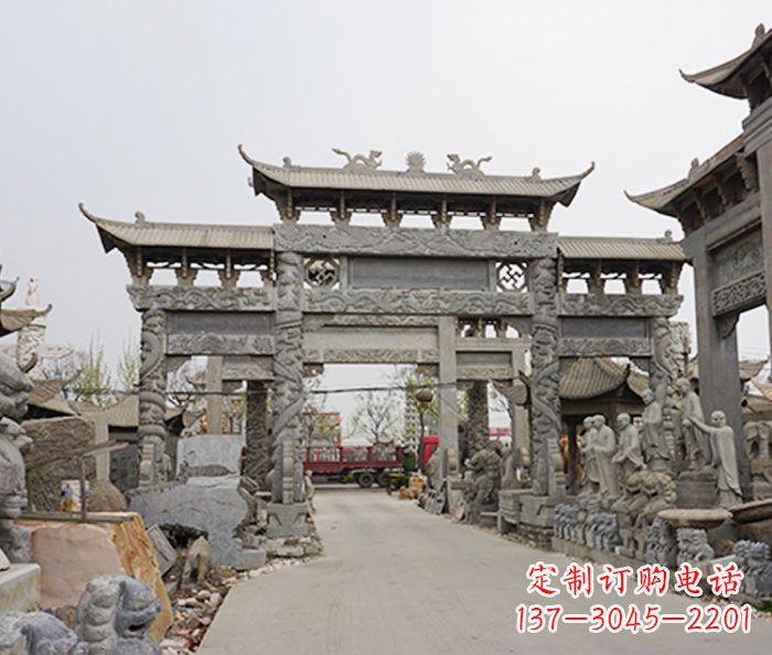 广州村庄大型牌坊石雕 (2)
