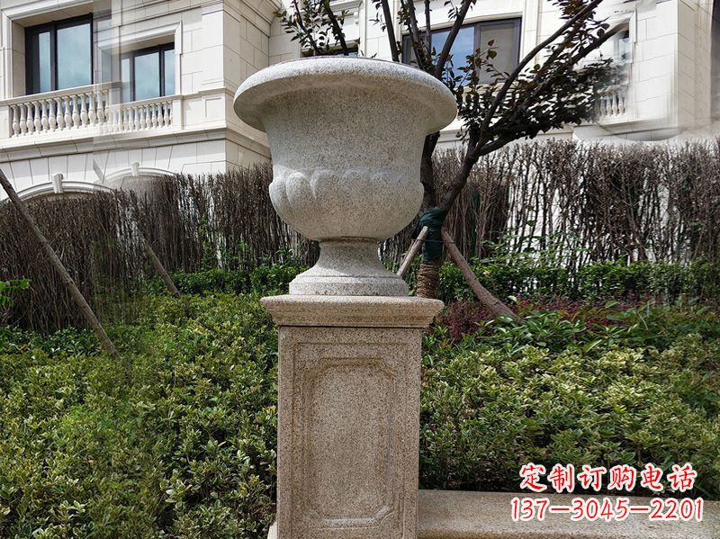 广州大理石花钵小区花盆石雕艺术品