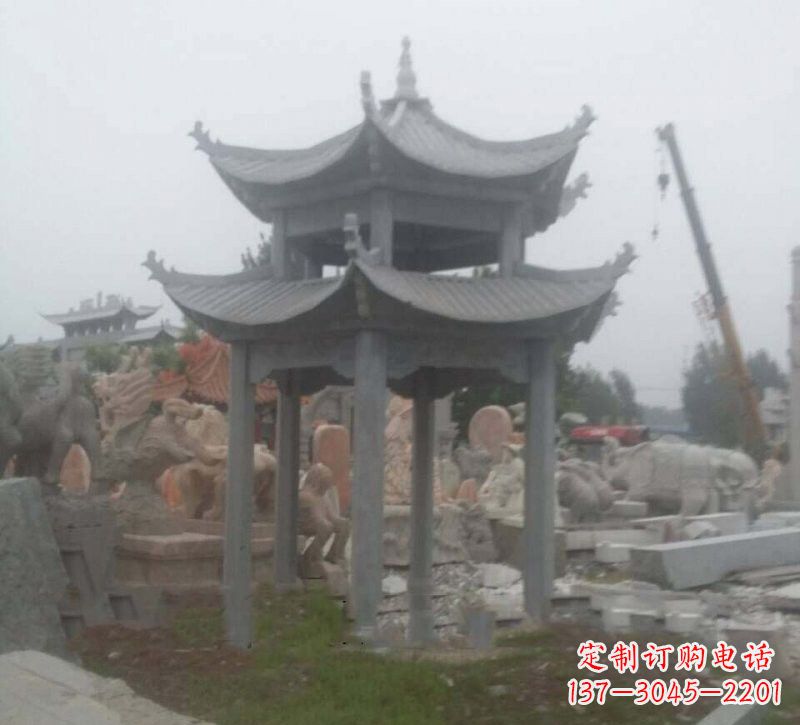 广州大理石六角凉亭石雕,精美绝伦