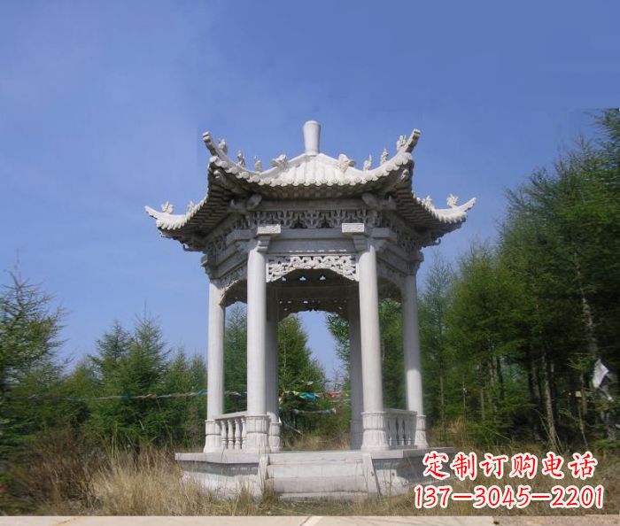 广州精美大理石六角石凉亭雕塑