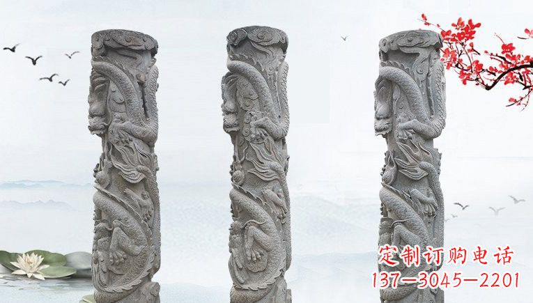 广州精美大理石龙柱雕塑