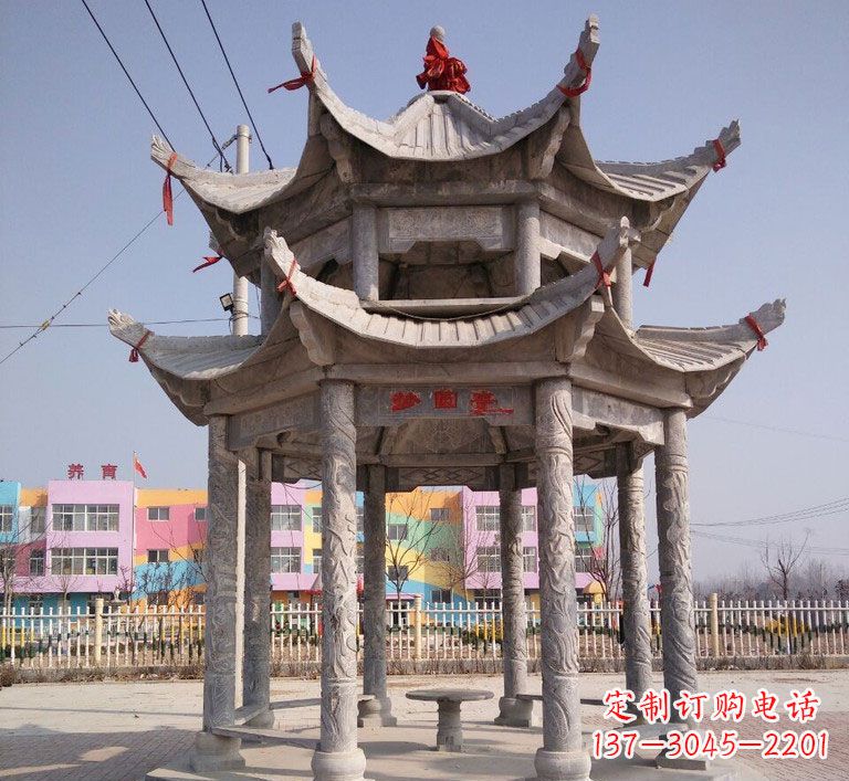 广州大理石双层八角凉亭雕塑