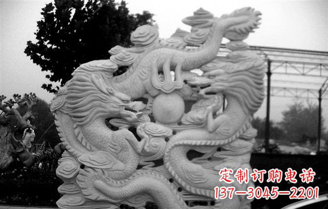 广州精美大理石双龙雕塑
