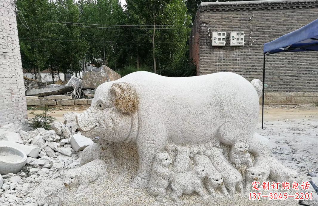 广州大理石招财小母猪动物雕塑
