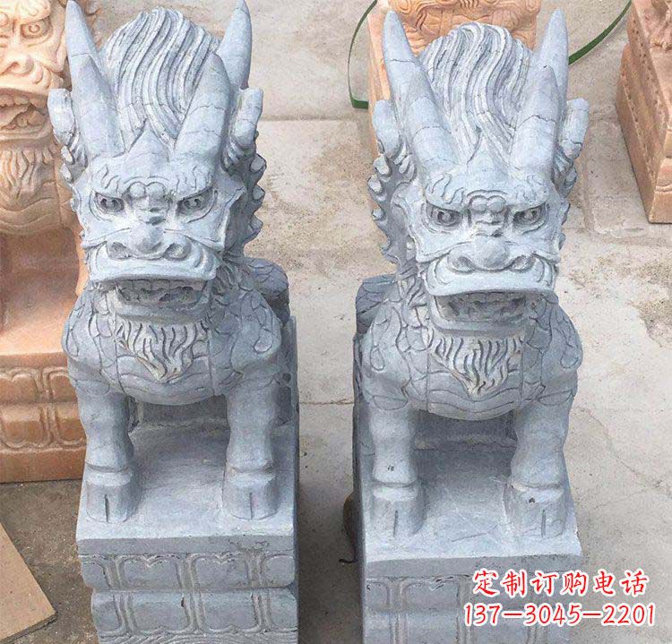 广州雄伟壮观的白色大理石麒麟坐式门口雕塑