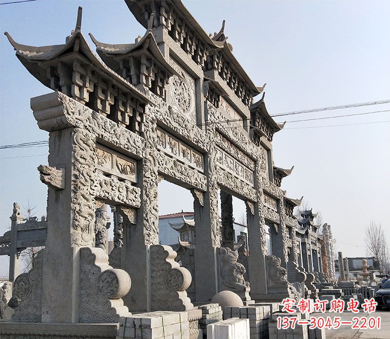 广州大型五门仿古牌坊石雕
