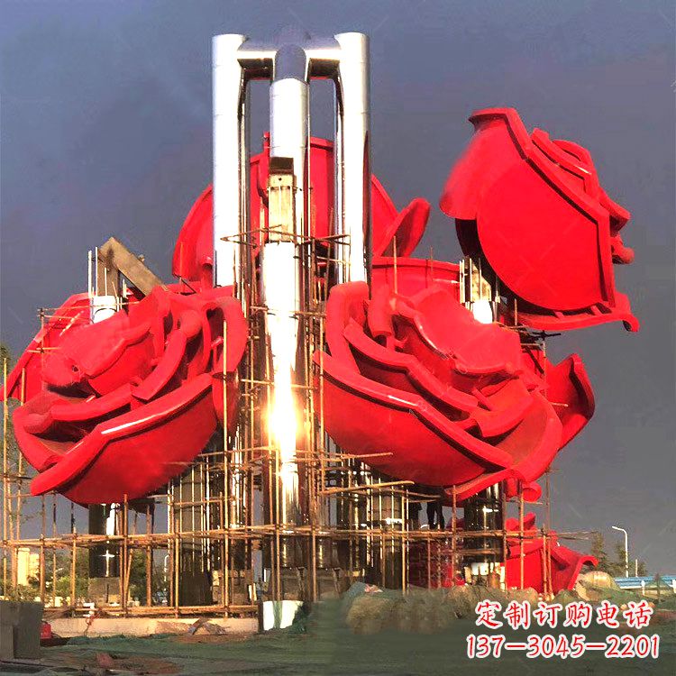 广州大型不锈钢玫瑰园林雕塑