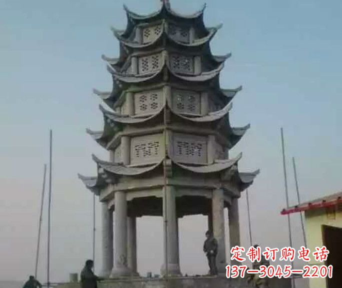 广州多层八角凉亭石雕