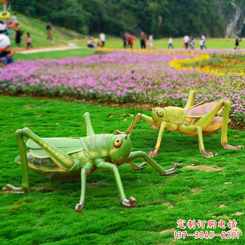 广州仿真蝗虫蚂蚱草坪草丛动物雕塑摆件