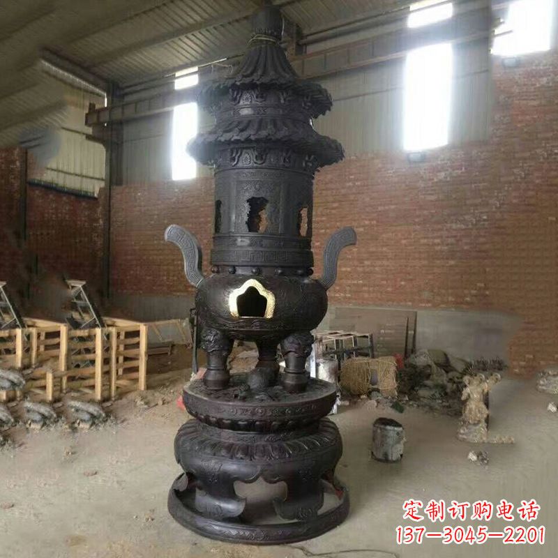 广州花卉盘状高层圆形铜香炉雕塑