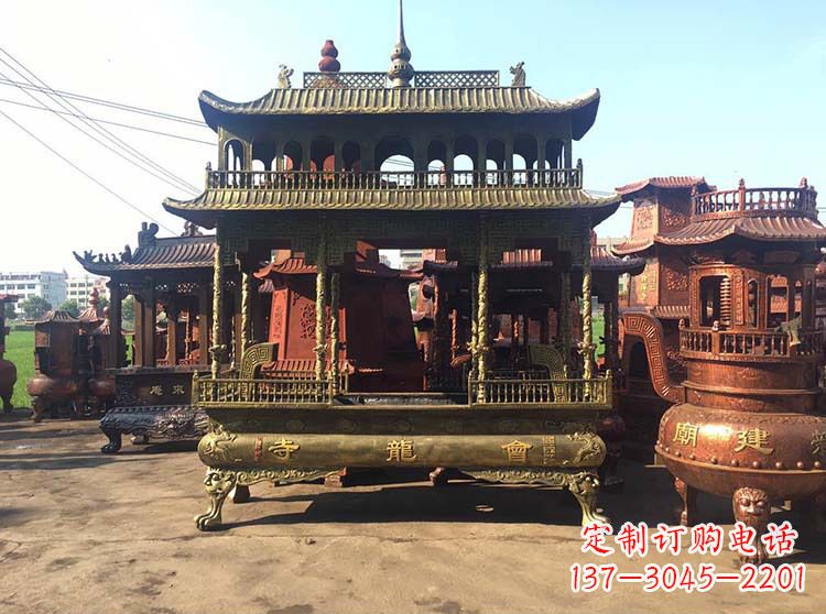 广州高浮雕螭龙纹铜香炉