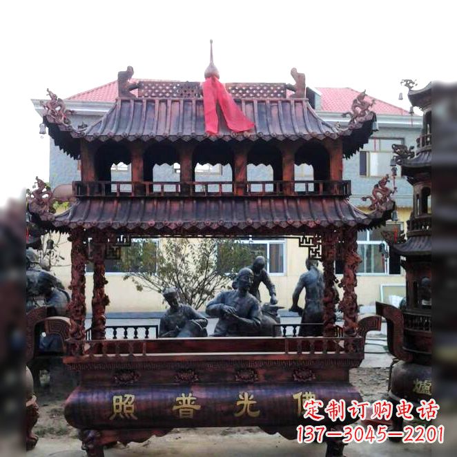 广州古典风格三足铜香炉定制雕塑