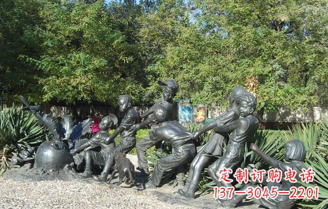 广州铜雕萝卜儿童拔萝卜雕塑